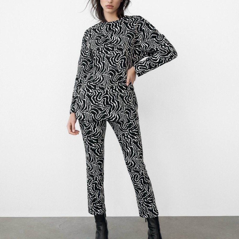 NWT Zara Straight Leg Jacquard Pants Size XS
